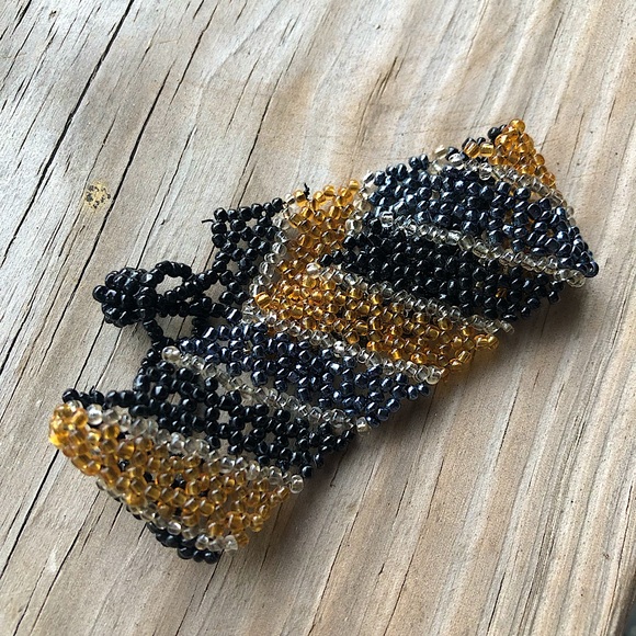 EUC VTG Handmade Earth Tone Seed Bead Bracelet with Diagonal Design - Picture 10 of 13